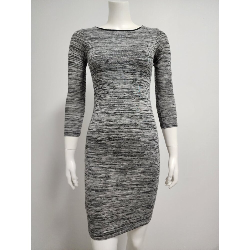 Minty gray microstripe long sleeve mini bodycon dress XS